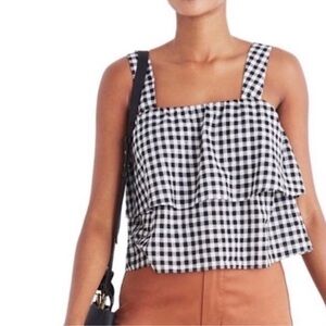 Madewell Linen Gingham Tiered Tank